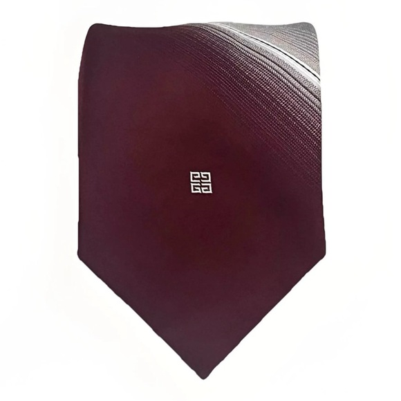 Givenchy Poly-Silk Tie Burgundy Striped Vintage Luxury Retro Designer Necktie - Picture 6 of 9